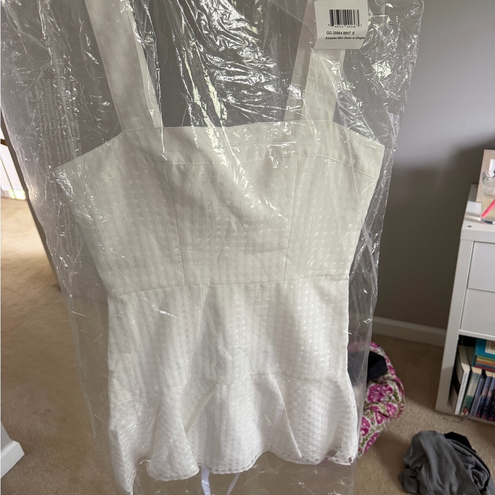 Amanda Uprichard White Mini Gingham Organza Dress - Picture 5 of 8